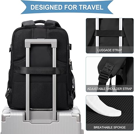 coowoz Travel Backpack For Women Men,Carry On Backpack,Hiking Backpack Waterproof Outdoor Sports Rucksack Casual Daypack Travel Essentials(Black) 25L - Image 2