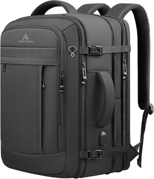 Travel Backpack, 50L Expandable Extra Large Laptop Backpack, Carry On Backpack Airline Approved Water Resistant Business Suitcase Daypack Bag Fits 17 Inch Laptops, Travel Gifts for Men Women, Black