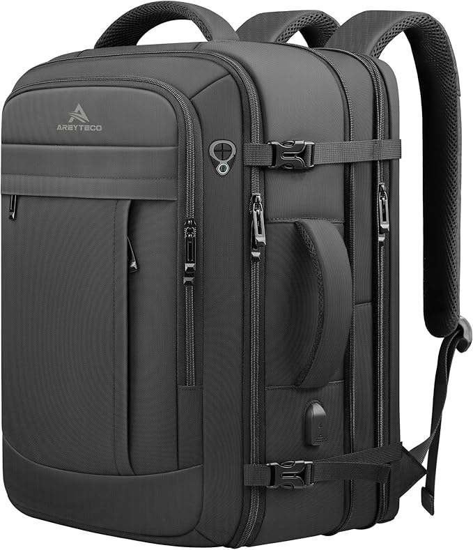 Travel Backpack, 50L Expandable Extra Large Laptop Backpack, Carry On Backpack Airline Approved Water Resistant Business Suitcase Daypack Bag Fits 17 Inch Laptops, Travel Gifts for Men Women, Black