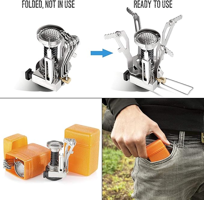 Peidesi Camping Cookware Mess Kit, Portable Camp Stove Pots and Pans Set, Carabiner, Folding Knife, Fork Spoon Kit, Carry Mesh Bag, for Backpacking - Image 4