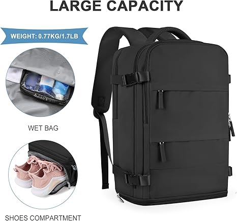 coowoz Travel Backpack For Women Men,Carry On Backpack,Hiking Backpack Waterproof Outdoor Sports Rucksack Casual Daypack Travel Essentials(Black) 25L - Image 3