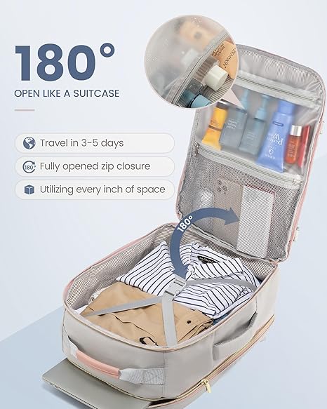 LOVEVOOK Carry on Travel Backpack, 40L Waterproof Large 17inch Laptop Luggage Daypack as Personal Item Flight Approved, Business Weekender Overnight with 3 Packing Cubes, Light gray-Pink - Image 3