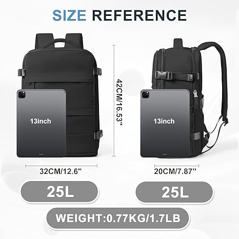 coowoz Travel Backpack For Women Men,Carry On Backpack,Hiking Backpack Waterproof Outdoor Sports Rucksack Casual Daypack Travel Essentials(Black) 25L - Image 4